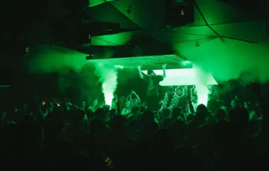 Dance party with smoke effects at Juice / NoCap nightclub in Kyiv