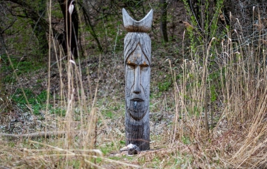 Lysa Hora in Kyiv - wooden idol close-up