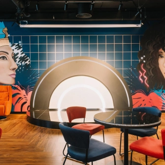 Interior of the Creative States coworking space in Kyiv with a lounge area