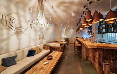 SHO - ground floor dining area showcasing the long main bar and serving counter