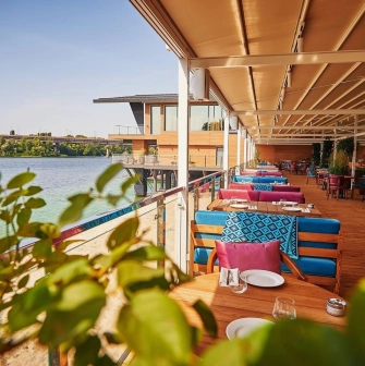 Summer terrace of Mayak restaurant in the center of Kyiv