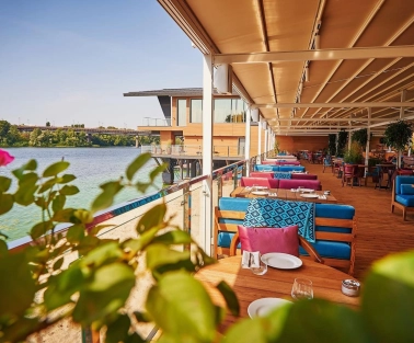 Summer terrace of Mayak restaurant in the center of Kyiv