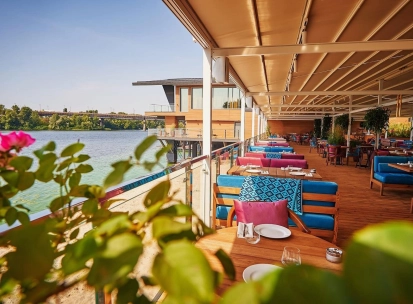 Summer terrace of Mayak restaurant in the center of Kyiv
