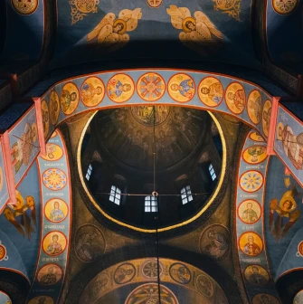 St. Michael's Cathedral in Kyiv - upward view of the central dome interior