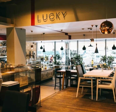 Interior of the Lucky Restaurant Vinoteque in Kyiv