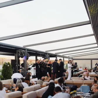 Live musical performance during an event at the "Veranda on the River" restaurant in Kyiv