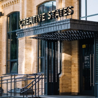 Entrance to the Creative States coworking space in Kyiv