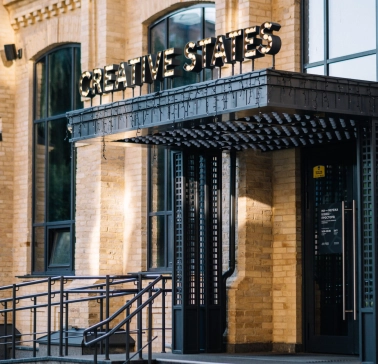 Entrance to the Creative States coworking space in Kyiv