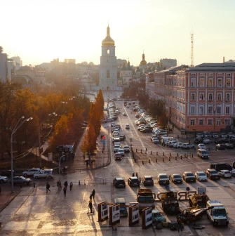 St. Michael's Cathedral in Kyiv - view from the bell tower of St. Michael's Cathedral to the square