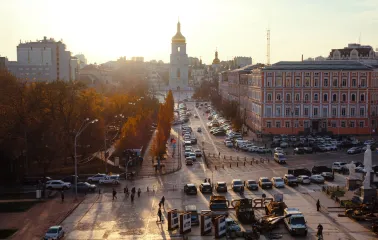 St. Michael's Cathedral in Kyiv - view from the bell tower of St. Michael's Cathedral to the square