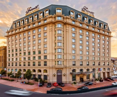 Facade of the Fairmont Grand Hotel in Kyiv
