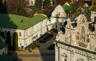 Kyiv Pechersk Lavra - Refectory Church and monastery buildings, view from above