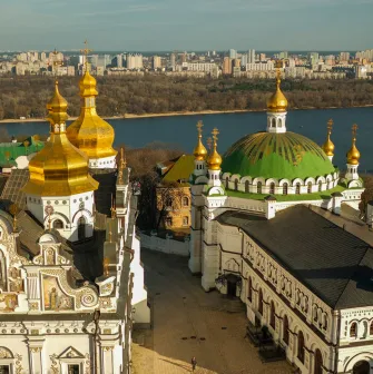 Kyiv Pechersk Lavra - panoramic view of the monastery complex with churches and courtyards