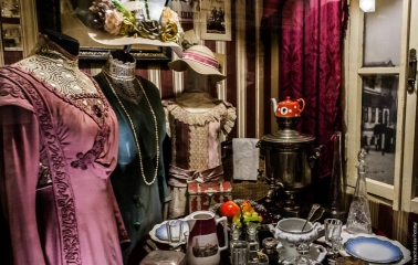 Clothes in the window of the One Street Museum in Kyiv