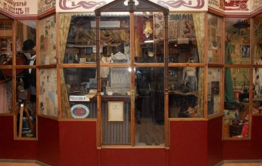 An old shop with exhibits from the early 20th century at the One Street Museum in Kyiv