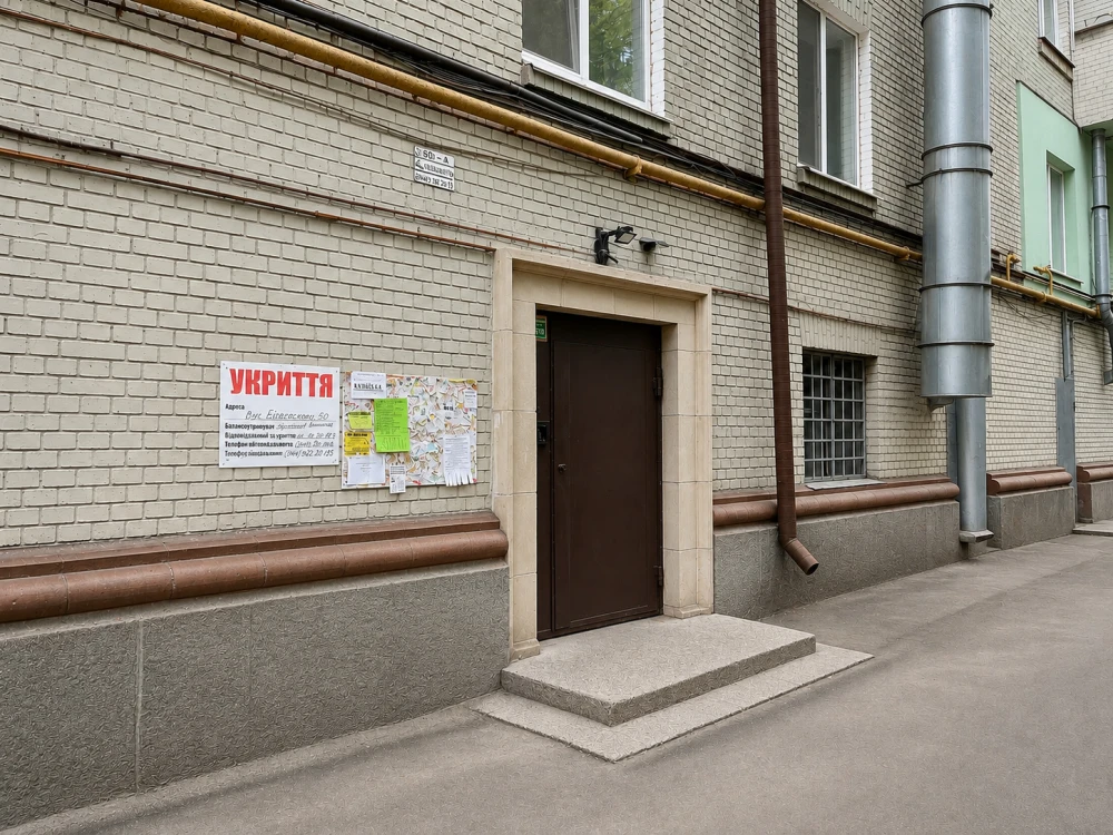 Entrance to one of bomb shelters in a residential area of Kyiv
