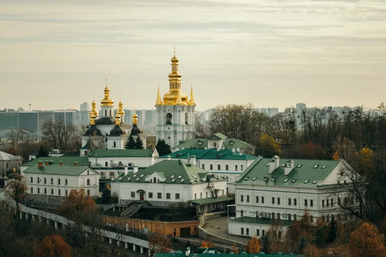 Lavra in Kyiv - panoramic view of the golden domes and green roofs of the monastery complex