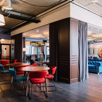 Interior of the Creative States coworking space in Kyiv with a lounge area