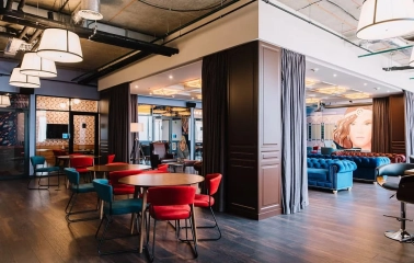 Interior of the Creative States coworking space in Kyiv with a lounge area