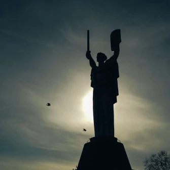 Motherland - silhouette of the statue holding a sword and shield