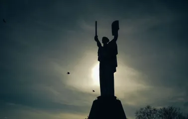 Motherland - silhouette of the statue holding a sword and shield