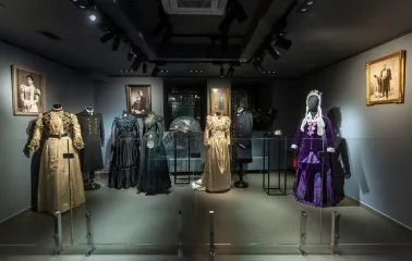 Historical costumes from different periods on display at the Victoria Museum in Kyiv