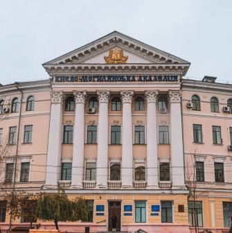 Kyiv-Mohyla Academy in Kyiv - historic curved facade with white columns