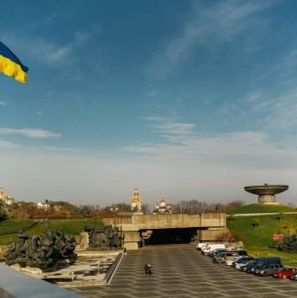 War Museum in Kyiv - memorial complex territory with monuments and open-air exhibits