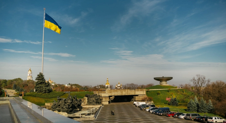 War Museum in Kyiv - memorial complex territory with monuments and open-air exhibits