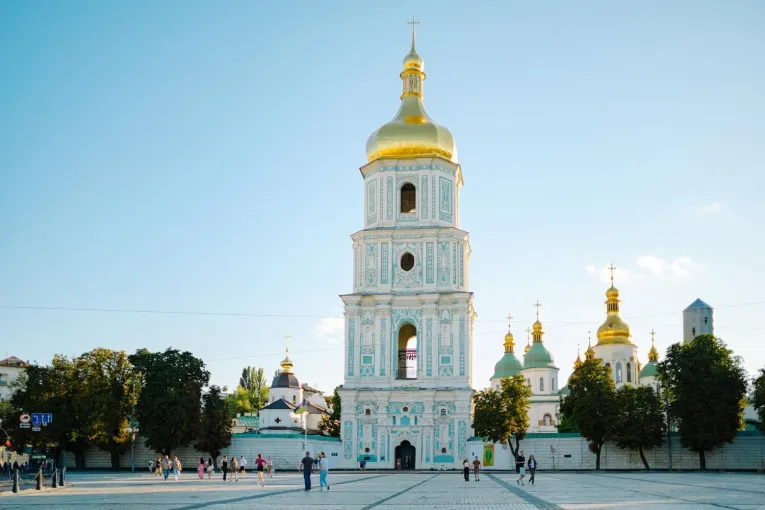 Image of the St. Sophia Cathedral bell tower on Sophia Square