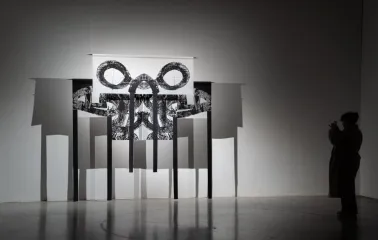 Contemporary installation in black and white at Mystetskyi Arsenal