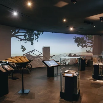 Exhibition at the National Museum of the Holodomor-Genocide with multimedia screens and display cases