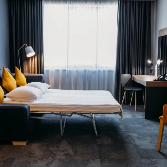 Interior of a room at the Favor Park Hotel in Kyiv