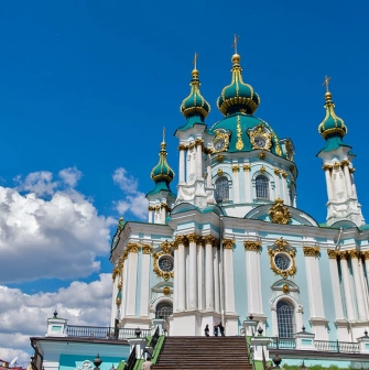 St. Andrew's Church in Kyiv with turquoise domes