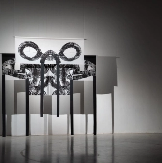 Contemporary installation in black and white at Mystetskyi Arsenal