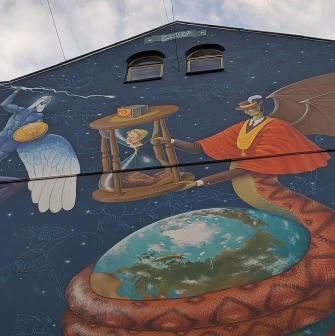 Time of Changes in Kyiv - surreal allegory of battle between good and evil