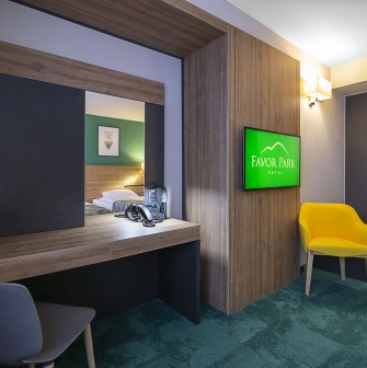 Interior of a room at the Favor Park Hotel in Kyiv with a dressing table