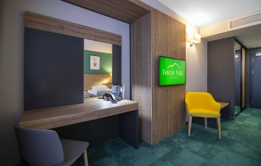 Interior of a room at the Favor Park Hotel in Kyiv with a dressing table