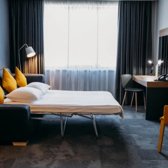 Interior of a room at the Favor Park Hotel in Kyiv