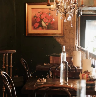 Vintage interior of the Mimosa Brooklyn Pizza restaurant in Kyiv
