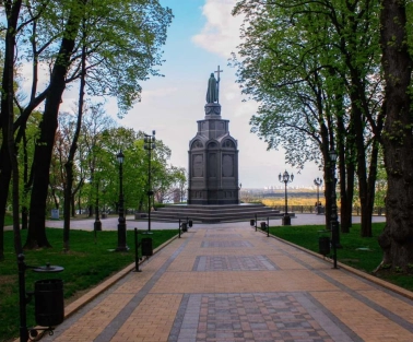 Monument to Prince Volodymyr the Great in Volodymyrska Hirka Park in Kyiv
