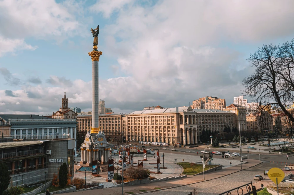 Independence Square in Kyiv - panoramic view over the square and the Independence monument