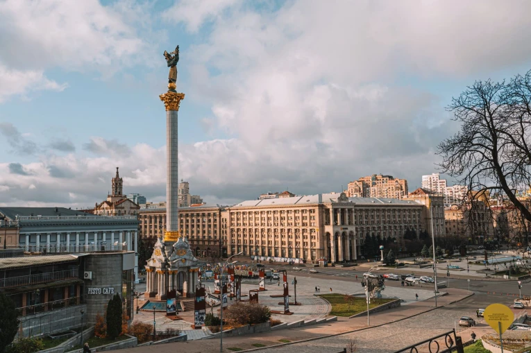 Independence Square in Kyiv - panoramic view over the square and the Independence monument