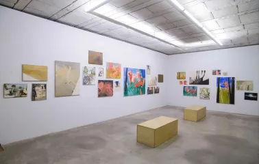 Painting exhibition on walls at Ya Gallery in Kyiv