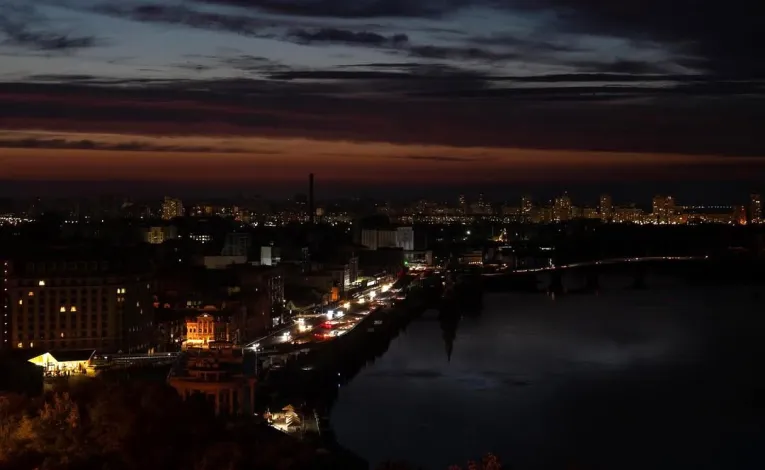Kyiv city during wartime blackout at night