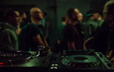 DJ console in front of the crowd at Closer Club in Kyiv