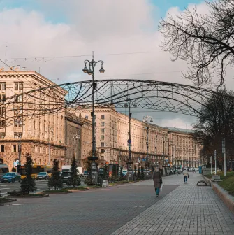 Khreshchatyk in Kyiv - view of the center of Khreshchatyk, framed by monumental buildings