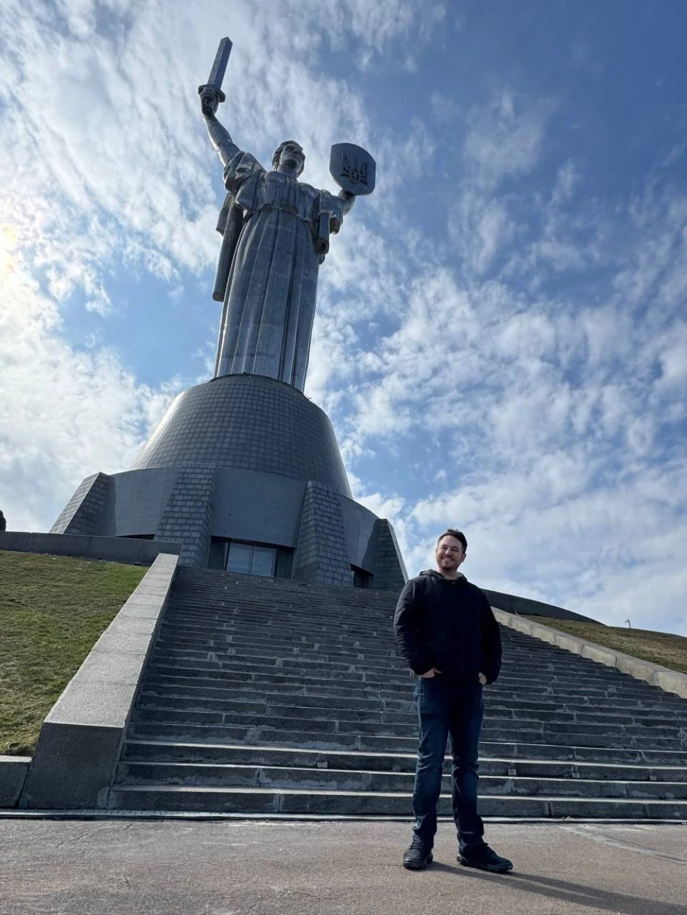 Jake McGrew against the backdrop of the Motherland Monument