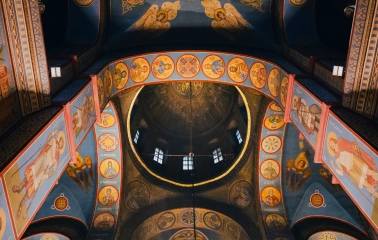 St. Michael's Cathedral in Kyiv - upward view of the central dome interior