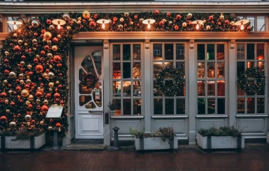 Resraurant Under Wonder - festive restaurant entrance adorned with elaborate holiday and new year decorations